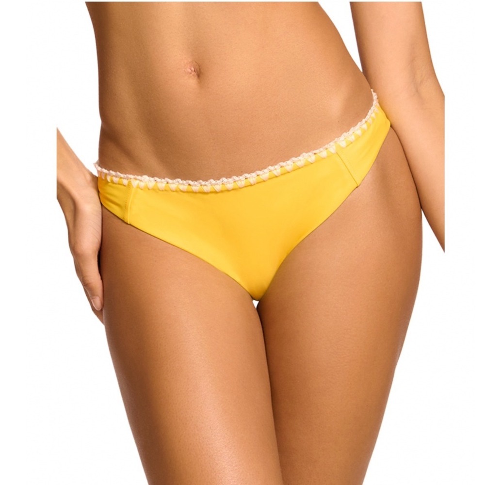 Ramy Brook Iliana Bikini Bottom Lemon Drop Yellow Crochet Trim XL NEW